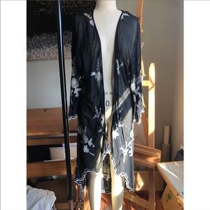 Embroidered black kimono duster boho festival